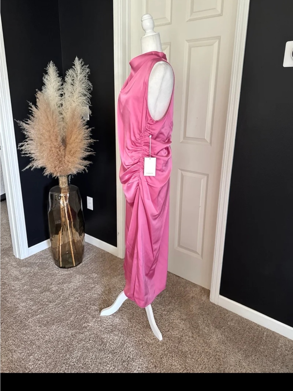 NWT Parker The Ayla Satin ruched Midi Dress in Pink size 16 - Picture 7 of 12